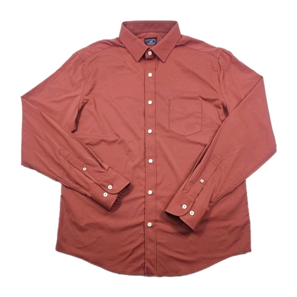 UNTUCKit Slim Fit Stretch Mens L Red Button Down Long Sleeve Casual Dress Shirt